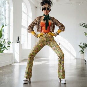 Y2K Bronze Gold Sequin Bolero Jacket Cropped Shrug Mob Wife Spiegel L